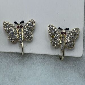 Vintage rhinestone encrusted butterfly earrings.